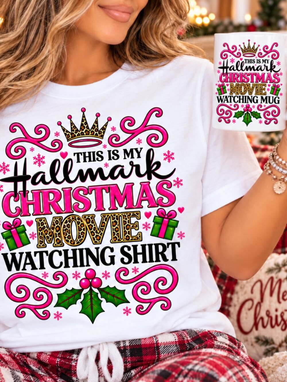 Hallmark Christmas Movie Graphic Tee Shirt Coffee Mug Matching Bundle Set
